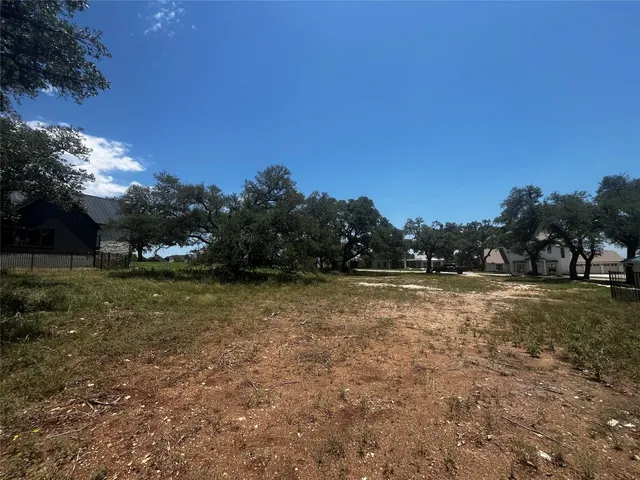 a view of a field with trees in the background