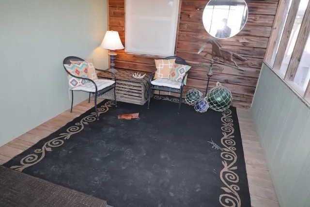 a view of a forest with trees in the background