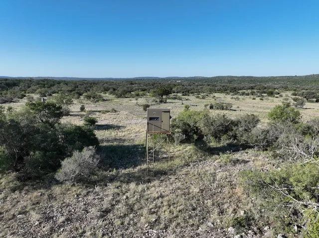 an aerial view of residential houses with outdoor space and trees
