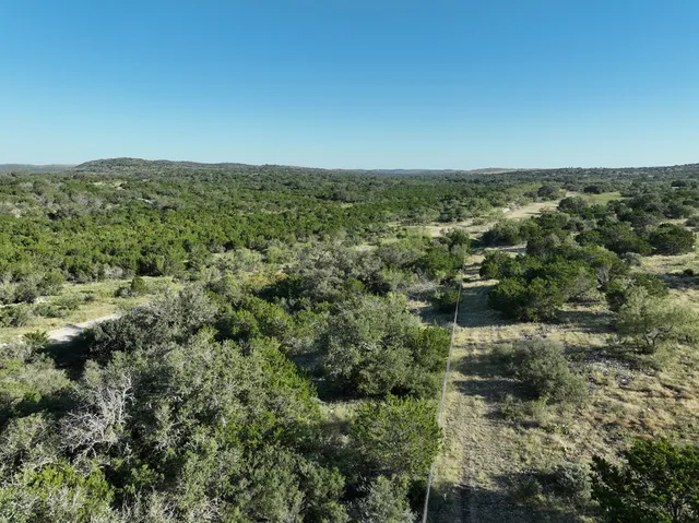 an aerial view of residential houses with outdoor space and trees