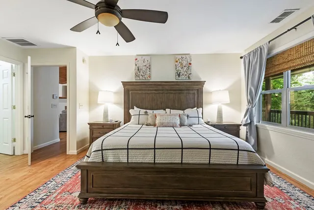 a view of a bench in a garden