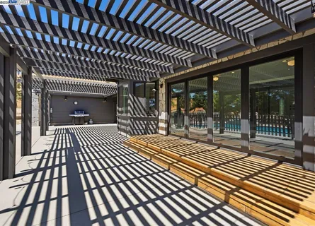 a view of a park with large trees