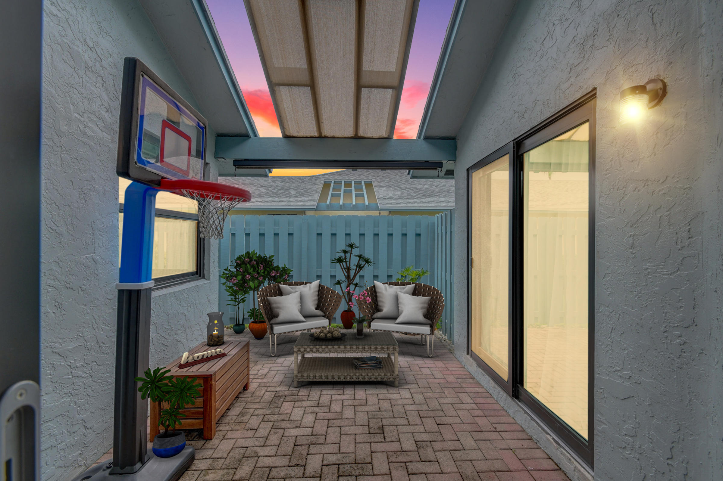 9103 Southwest 20th Street, Unit A Boca Raton, FL 33428 - Photo 41 of 52 Atrium Twilight Virtual Furniture
