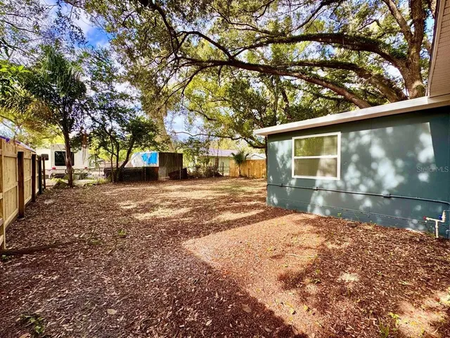 a view of a yard with a tree