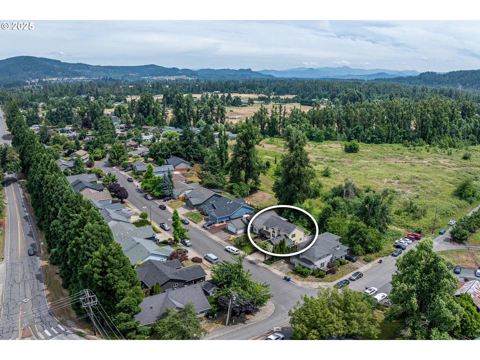 4217 Cole Way Springfield, OR 97478 - Photo 42 of 43 an aerial view of a house with yard and mountain in the back