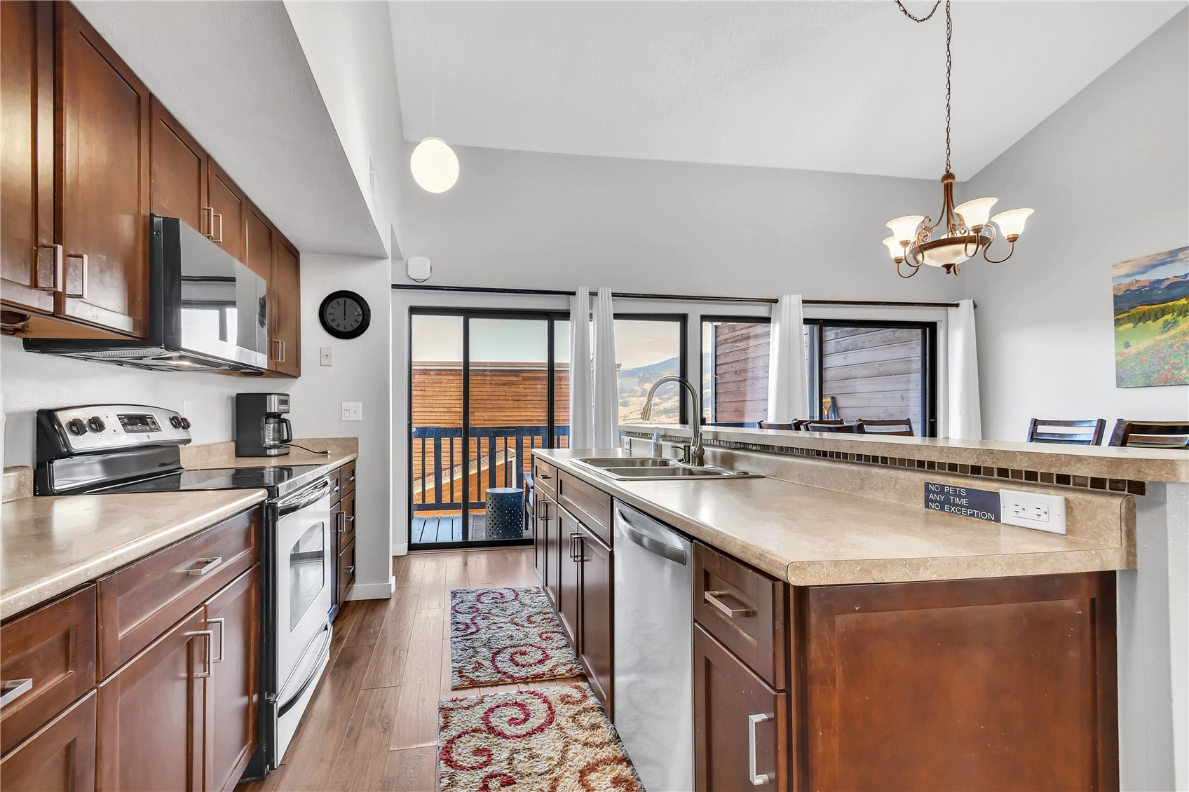 2710 Ryan Gulch Road, Unit 2731 Silverthorne, CO 80498 - Photo 9 of 39 a kitchen with stainless steel appliances granite countertop a sink a stove and a refrigerator