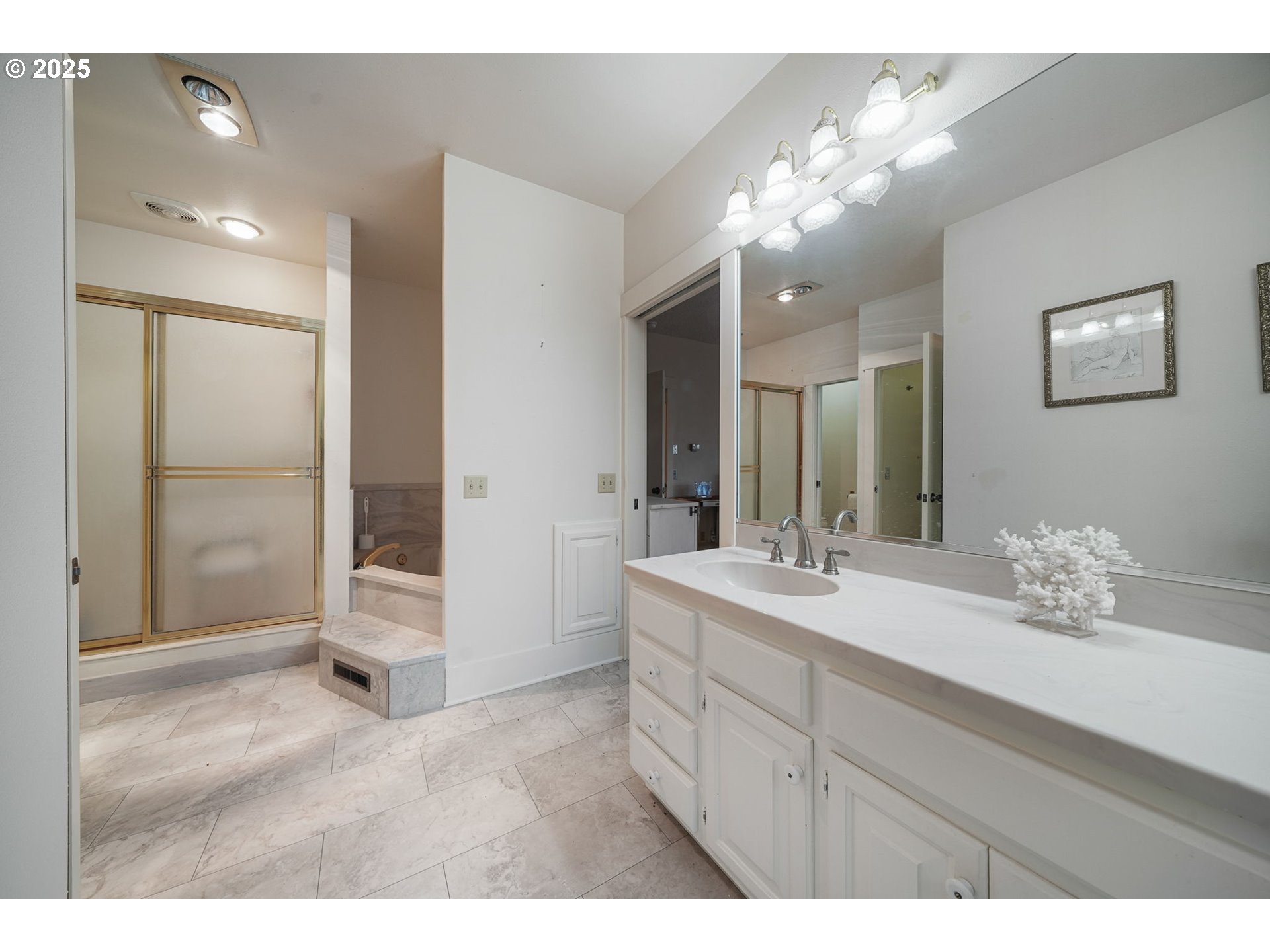 27415 Siuslaw Road Lorane, OR 97451 - Photo 20 of 48 a bathroom with a sink mirror and a shower
