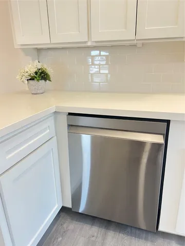 a view with cabinets