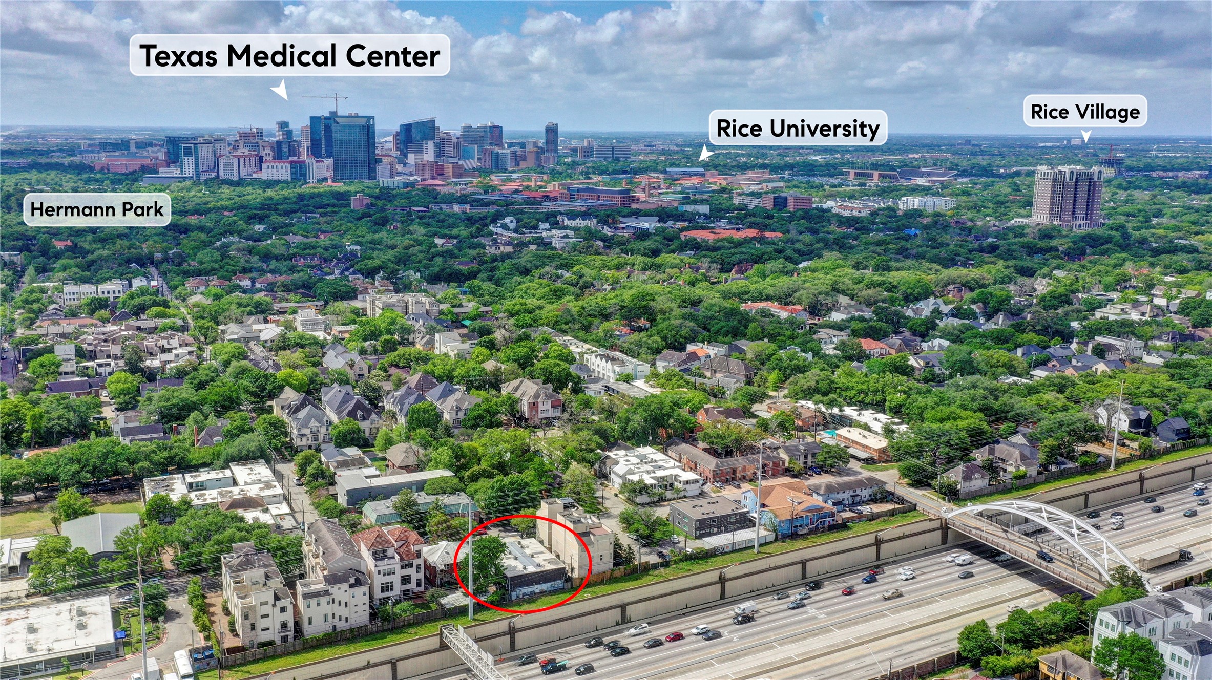 1122 Autrey Street, Unit 5 Houston, TX 77006 - Photo 23 of 32 View showing close proximity to the Texas Medical Center and Rice University, Rice Village and Hermann Park. Note condo location in red circle center bottom.