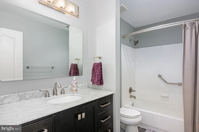 a bathroom with a sink vanity mirror and toilet