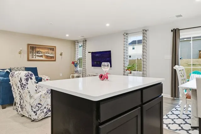 a view of kitchen island with appliances