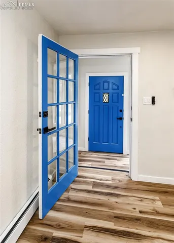 a view of wooden door