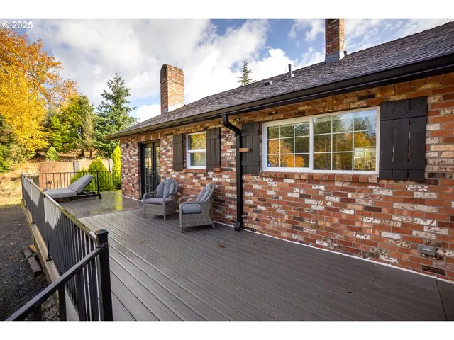 a front view of a house with patio