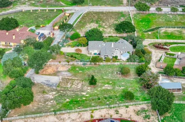 a view of a yard in front of a house with a large tree