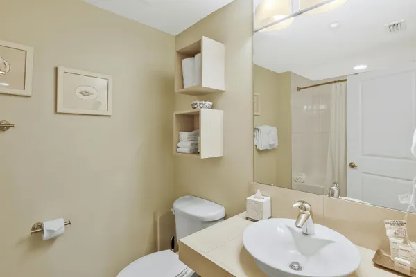 a bathroom with a shower curtain and a bathtub