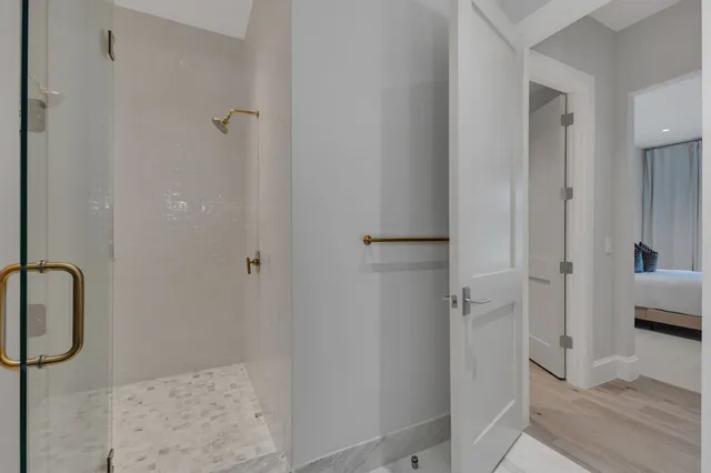 an aerial view of a house with a garden