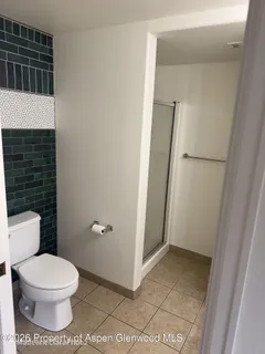 a bathroom with a toilet and a shower