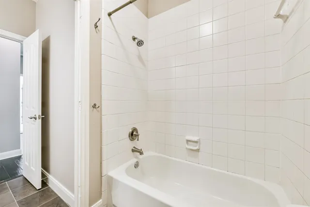 a bathroom with a bathtub