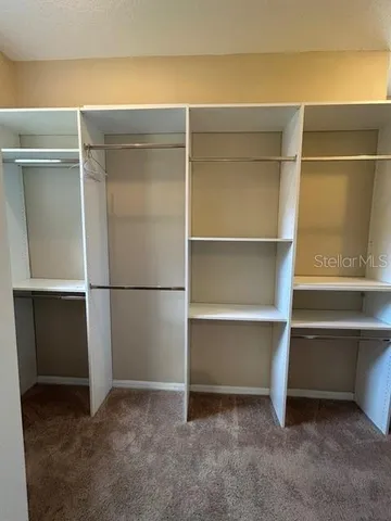 a view of walk in closet with empty racks