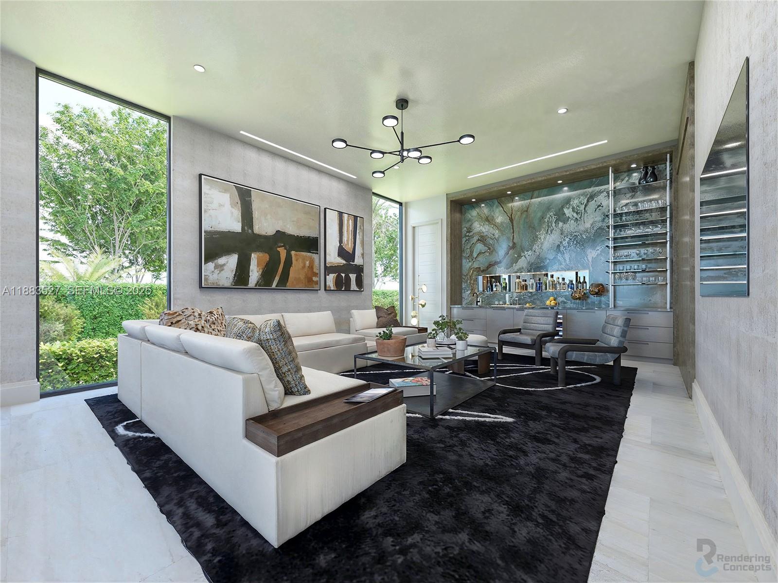 961 Hillsboro Mile Hillsboro Beach, FL 33062 - Photo 6 of 17 a living room with couch a large window and a fireplace