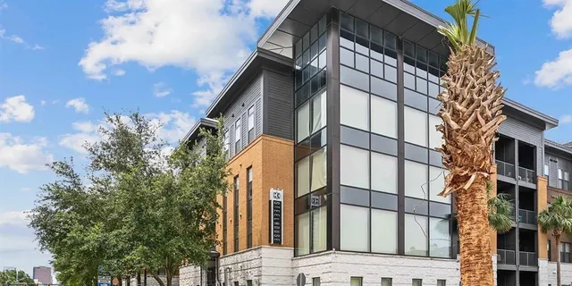 a building outdoor space with seating