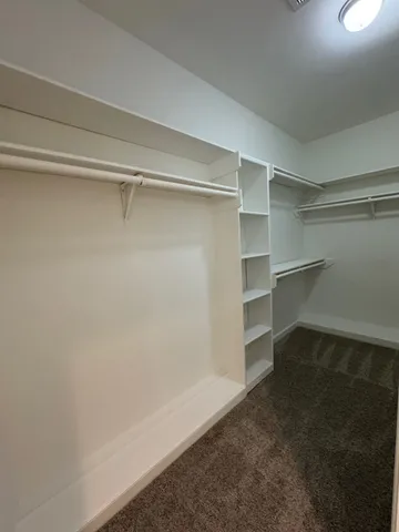 a view of walk in closet with empty racks