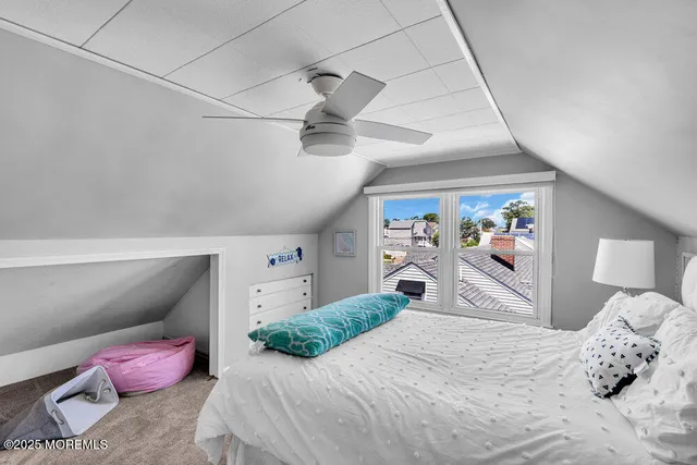 a bedroom with a bed and closet