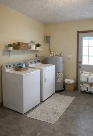 a utility room with sink dryer and washer