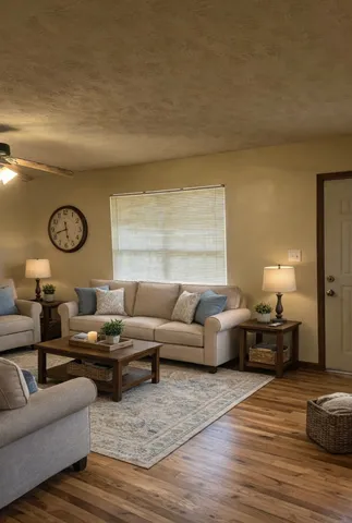 a living room with furniture and a window