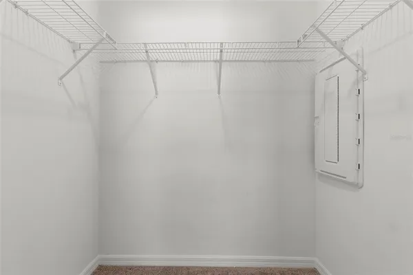a view of a room with racks on the wall