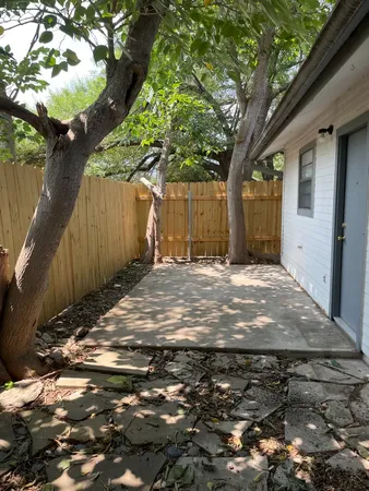 a view of a yard with a tree