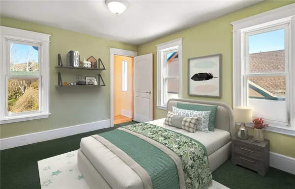 a view of room with window and stairs