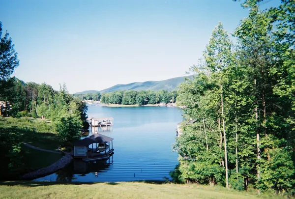 a view of a lake with houses
