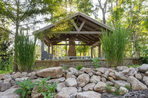a backyard of a house with lots of green space