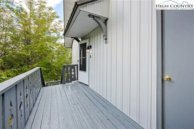 a porch with seating space