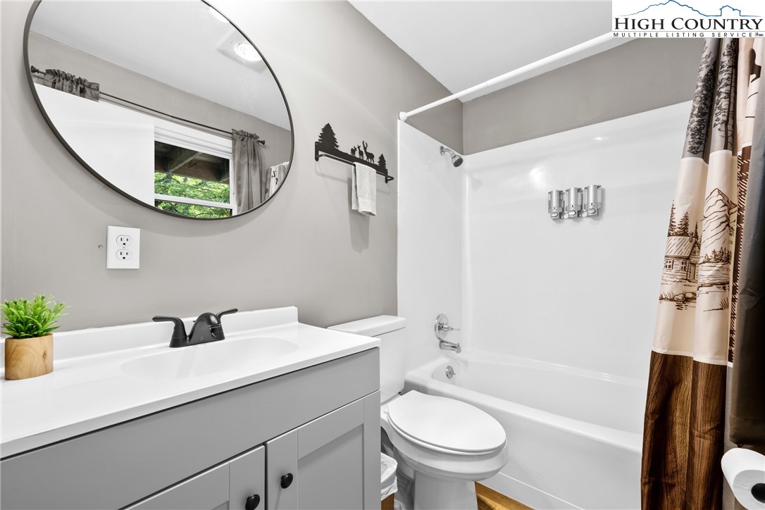105 North Pinnacle Ridge Road, Unit 6 Beech Mountain, NC 28604 - Photo 26 of 46 a bathroom with a sink a toilet and a mirror
