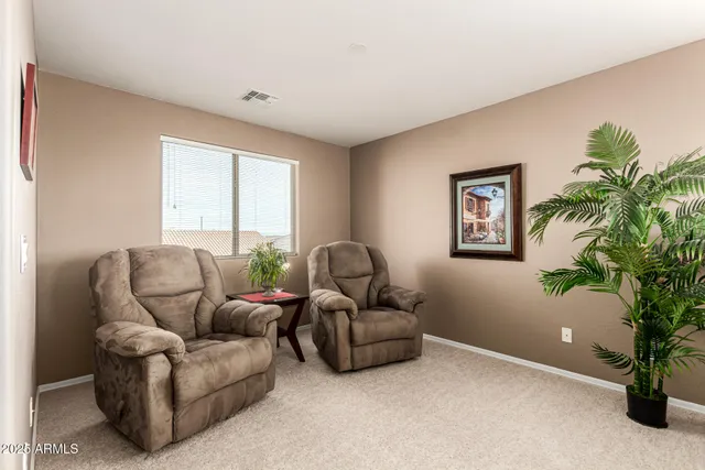 a living room with furniture potted plant and a window