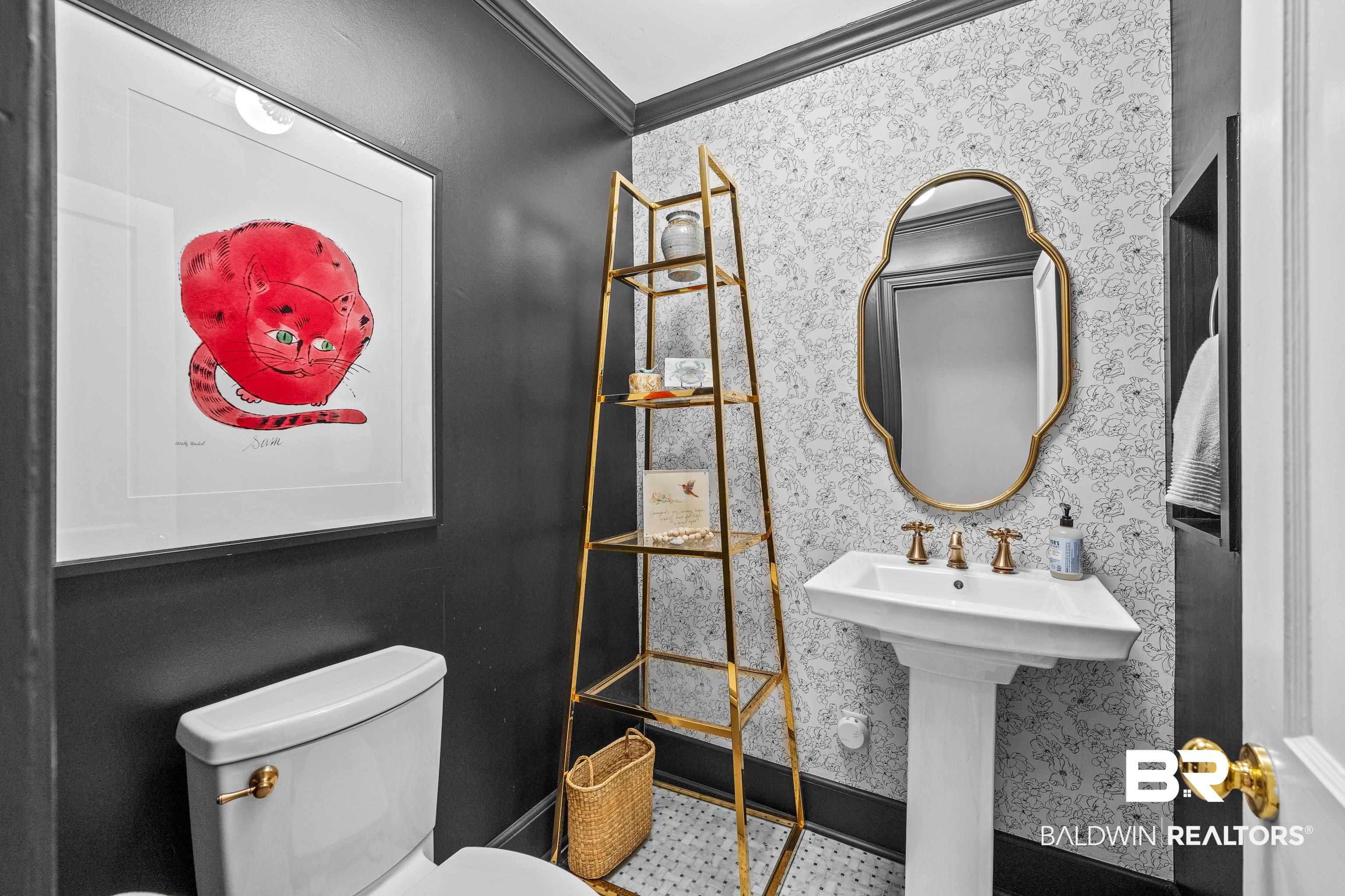141 Myrtlewood Lane Mobile, AL 36608 - Photo 21 of 44 Half bathroom featuring wallpapered walls, crown molding, and toilet