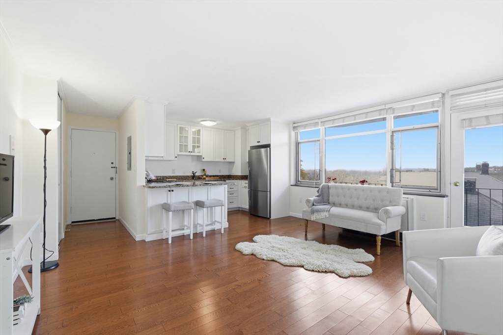 125 Trapelo Road, Unit U23 Belmont, MA 02478 - Photo 2 of 18 a living room with furniture and a large window with kitchen view