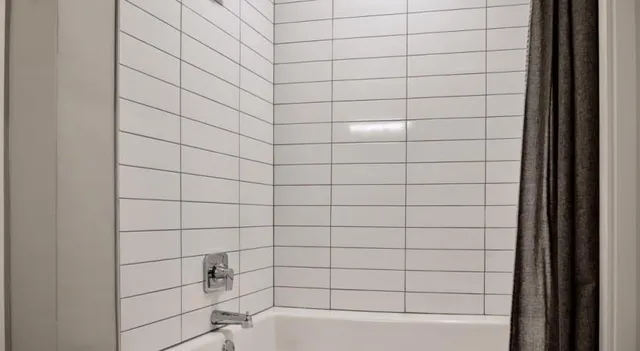 a bathroom with a bathtub