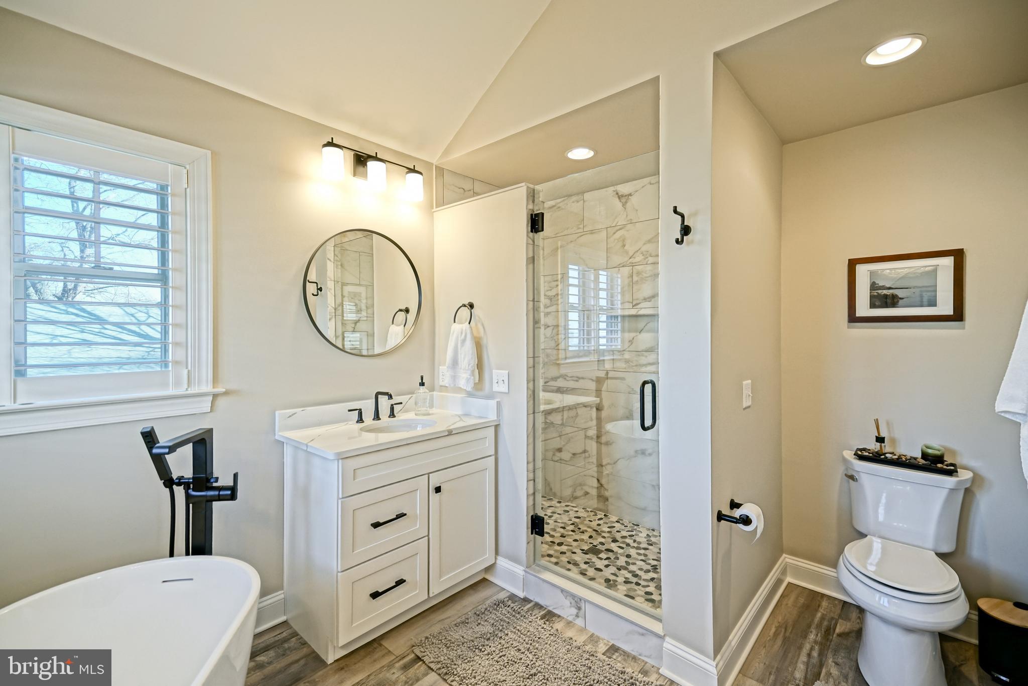 412 Mulberry Street Lewes, DE 19958 - Photo 44 of 74 a bathroom with a toilet sink vanity granite and a shower