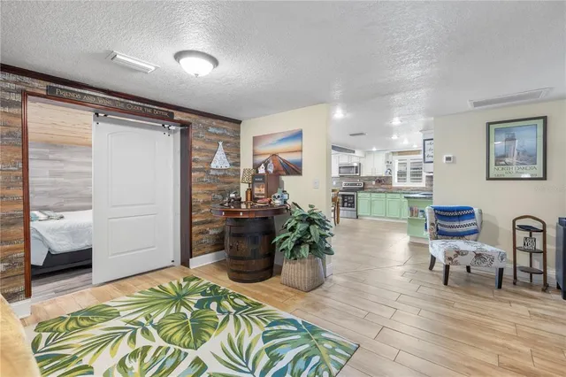 a living room with furniture and a rug
