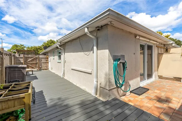 a porch with seating space