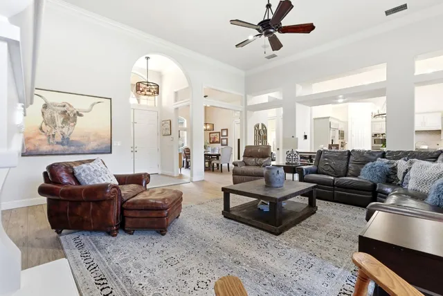 a view of a dining room and livingroom view