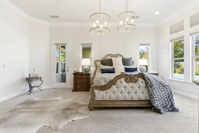 a row of palm trees in front of a house