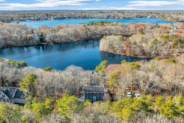 a view of a lake with a mountain in the background