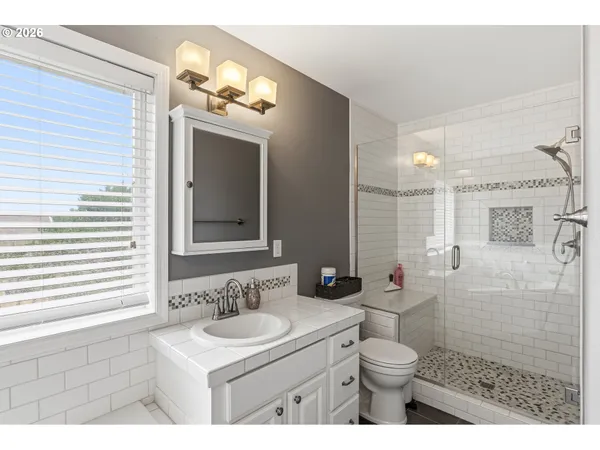 a bathroom with a sink a toilet and mirror