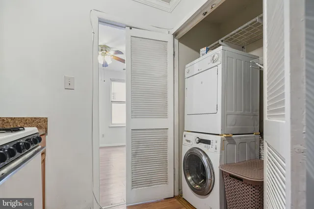 a utility room with dryer and washer