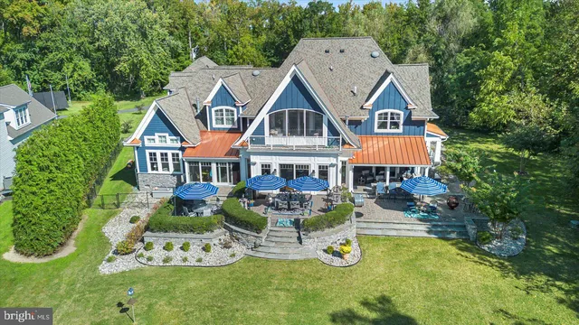 a view of backyard with outdoor seating barbeque oven and trees