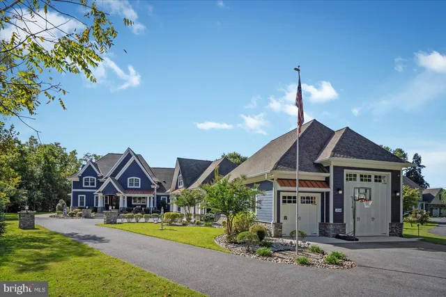 a aerial view of a house with a yard and potted plants